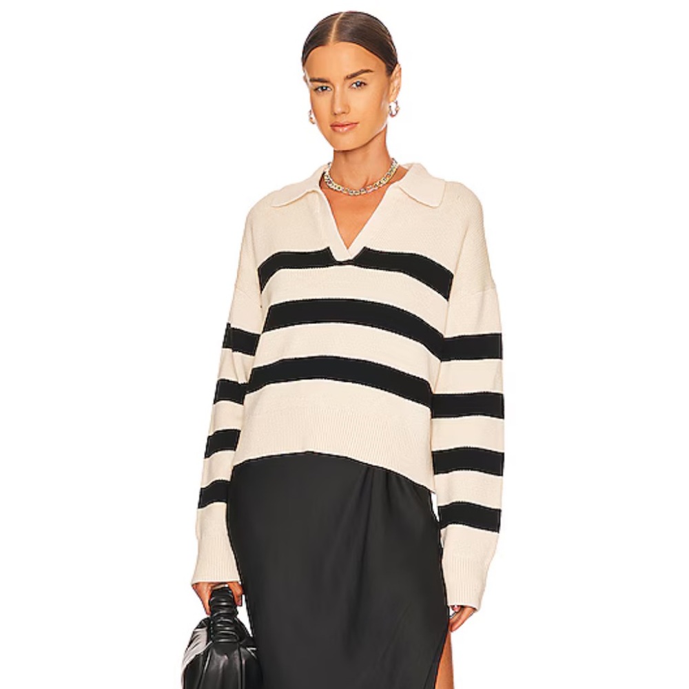 NWT Velvet Striped Cashmere Blend Polo Sweater